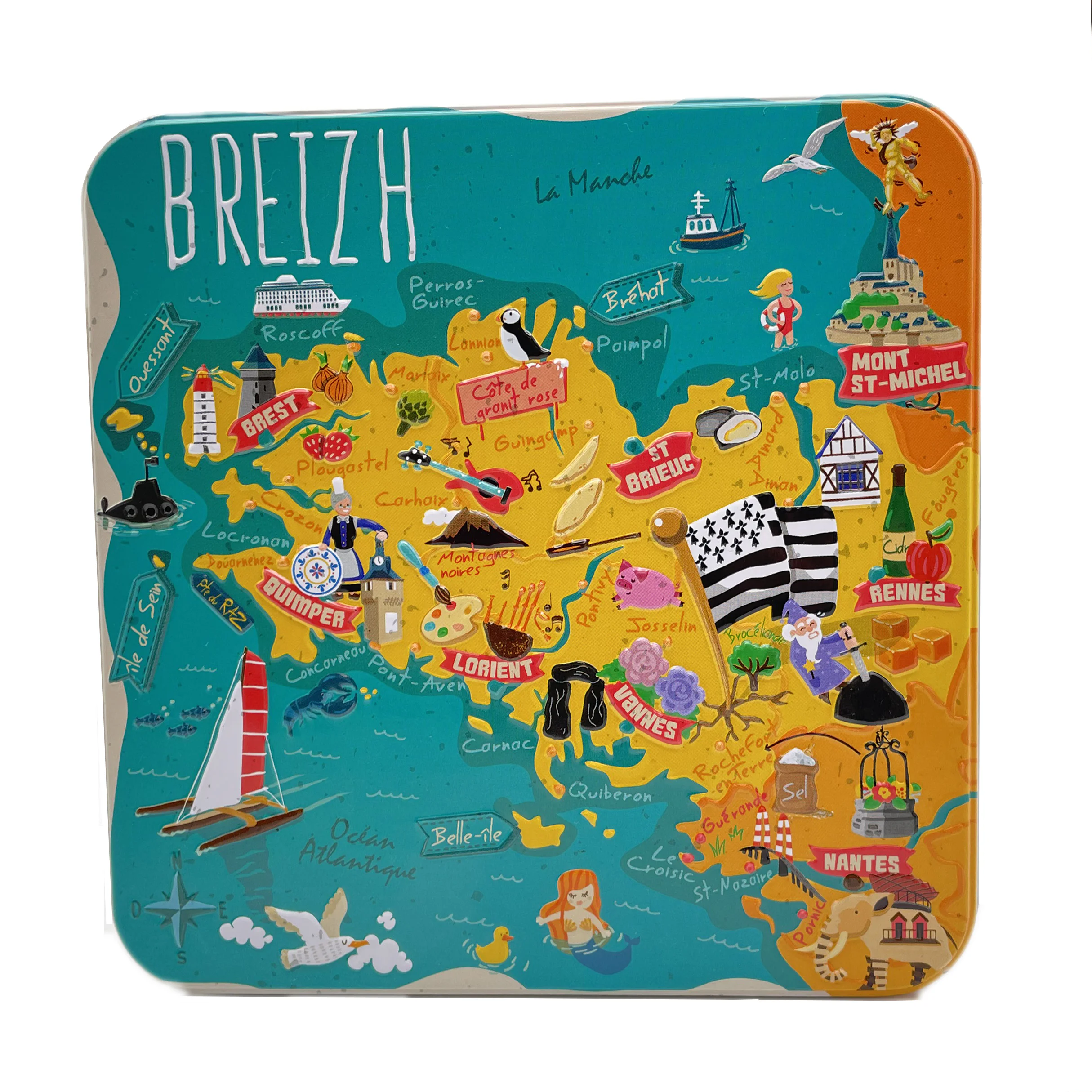 Assortiment palets bretons et galettes bretonne dans une boite métallique souvenir de Bretagne biscuits traditionnel au beurre salé.